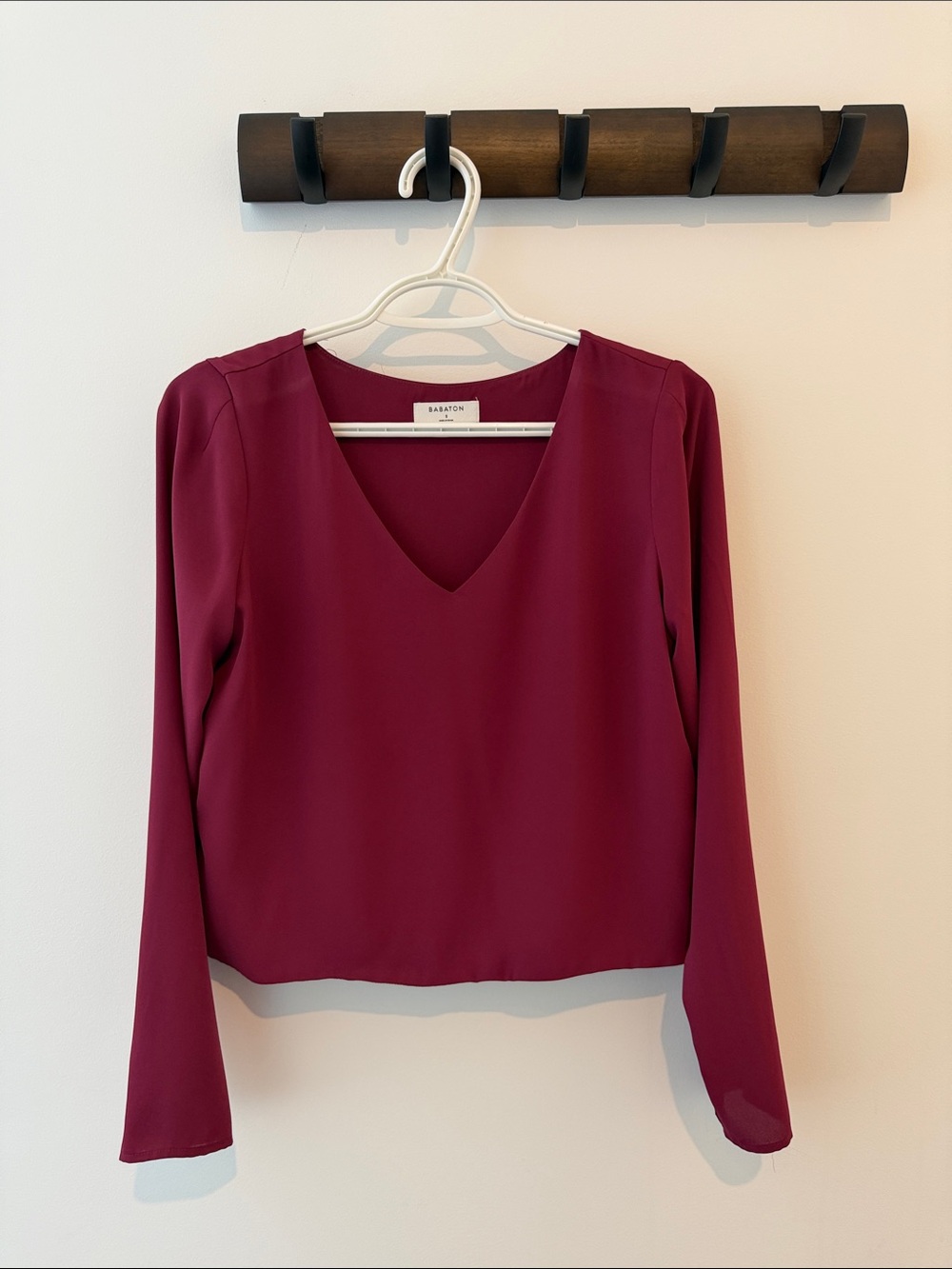Babaton V-Neck Long Sleeve Blouse in Deep Berry
